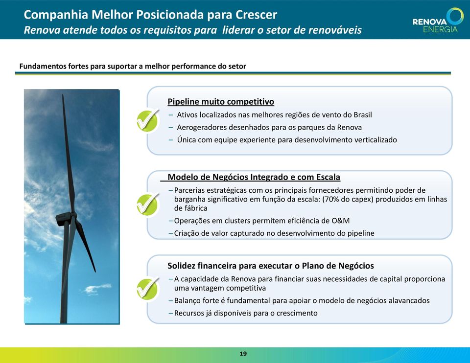 Negócios Integrado e com Escala Parcerias estratégicas com os principais fornecedores permitindo poder de barganha significativo em função da escala: (70% do capex) produzidos em linhas de fábrica