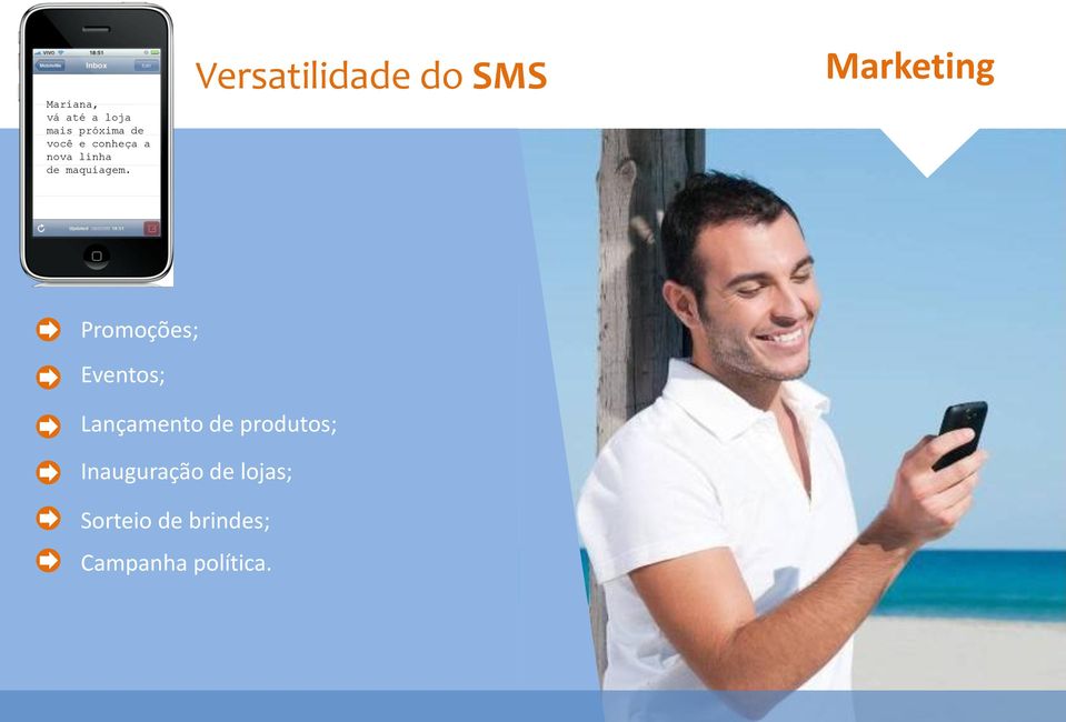 Versatilidade do SMS Marketing Promoções; Eventos;