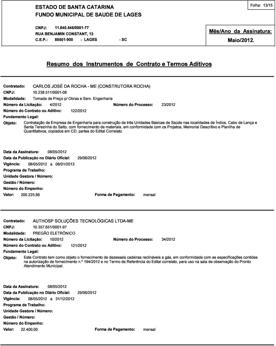 Engenharia Santa Licitação: Quantitativos, Contrato Legal: Terezinha ou Aditivo: Salto, com fornecimento para de construção materiais, Número de em três do conformidade Unidades Processo: copiados em