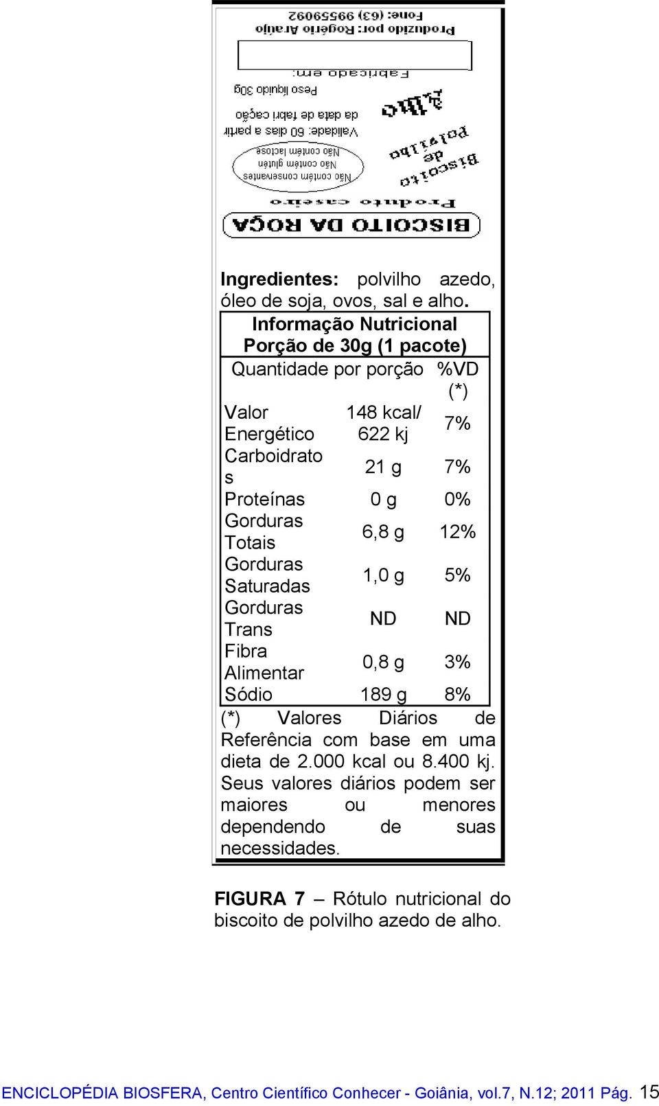 Totais 6,8 g 12% Saturadas 1,0 g 5% Trans ND ND Fibra Alimentar 0,8 g 3% Sódio 189 g 8% (*) Valores Diários de Referência com base em uma dieta de 2.