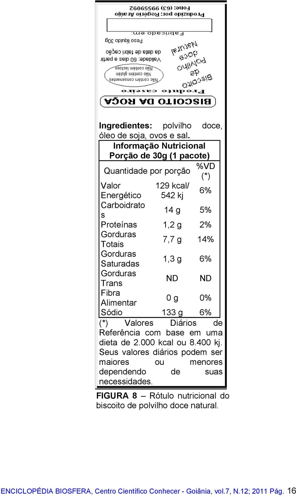 2% Totais 7,7 g 14% Saturadas 1,3 g 6% Trans ND ND Fibra Alimentar 0 g 0% Sódio 133 g 6% (*) Valores Diários de Referência com base em uma dieta de 2.