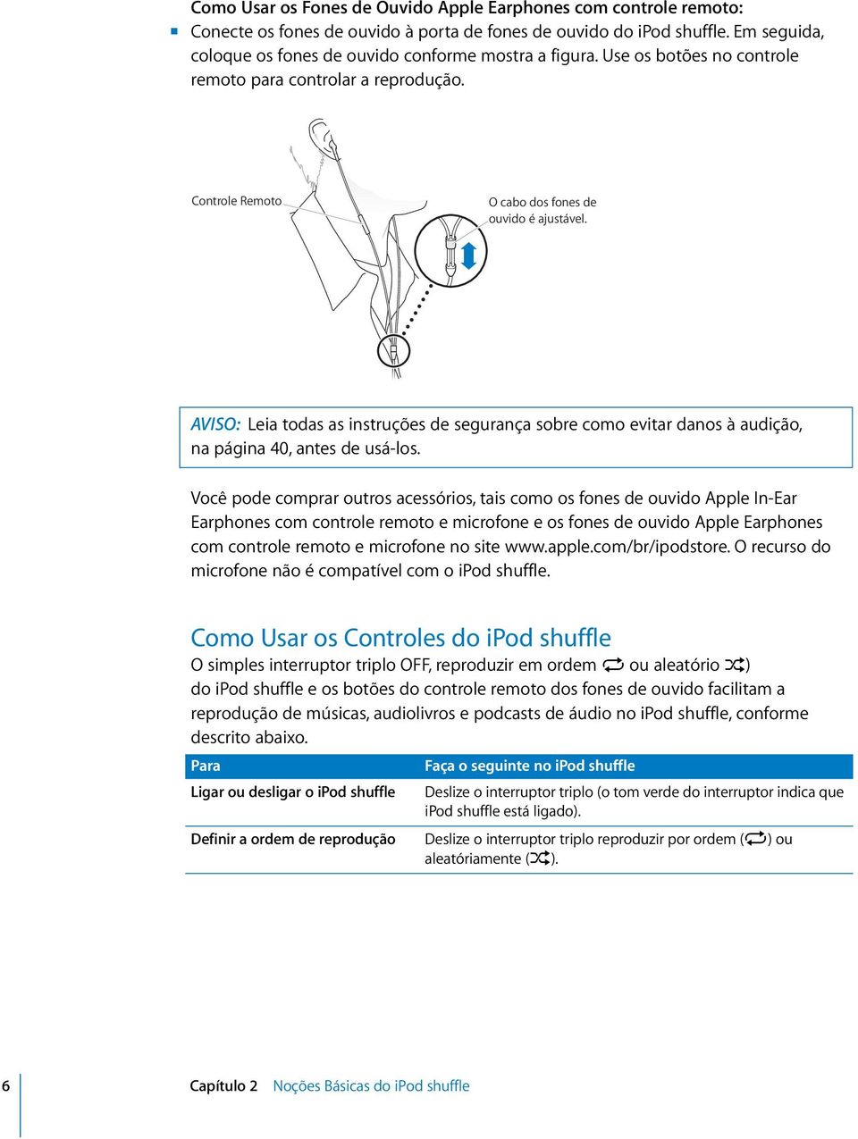 AVISO: Leia todas as instruções de segurança sobre como evitar danos à audição, na página 40, antes de usá-los.