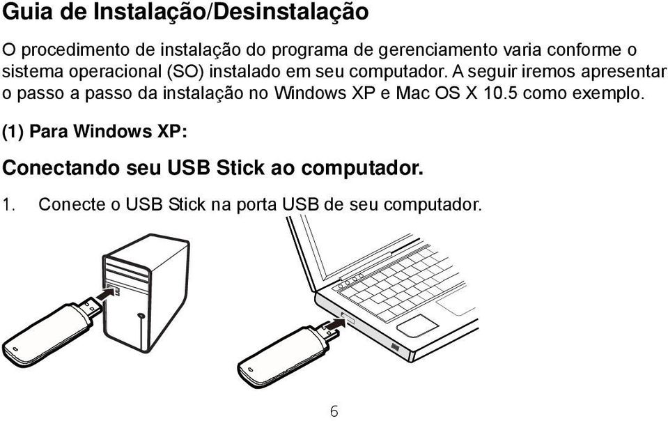 A seguir iremos apresentar o passo a passo da instalação no Windows XP e Mac OS X 10.