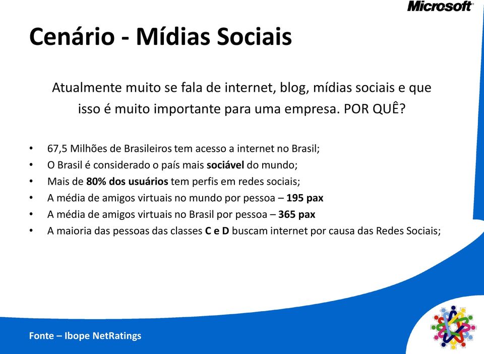 67,5 Milhões de Brasileiros tem acesso a internet no Brasil; O Brasil é considerado o país mais sociável do mundo; Mais de 80% dos