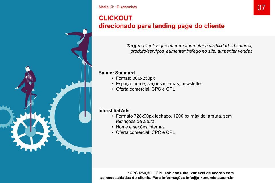 Oferta comercial: CPC e CPL Interstitial Ads Formato 728x90px fechado, 1200 px máx de largura, sem restrições de altura Home e seções