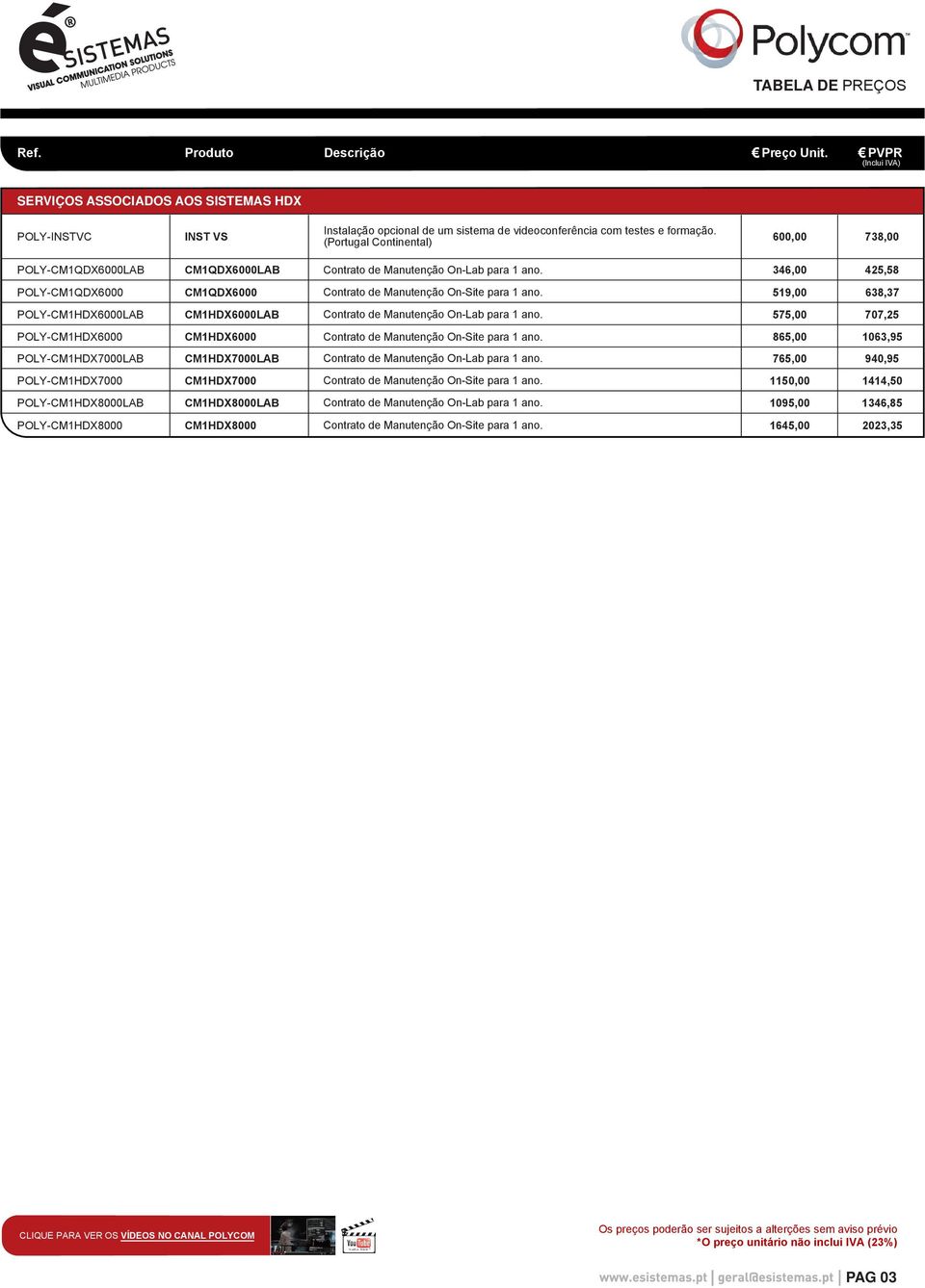 519,00 638,37 POLY-CM1HDX6000LAB CM1HDX6000LAB Contrato de Manutenção On-Lab para 1 ano. 575,00 707,25 POLY-CM1HDX6000 CM1HDX6000 Contrato de Manutenção On-Site para 1 ano.