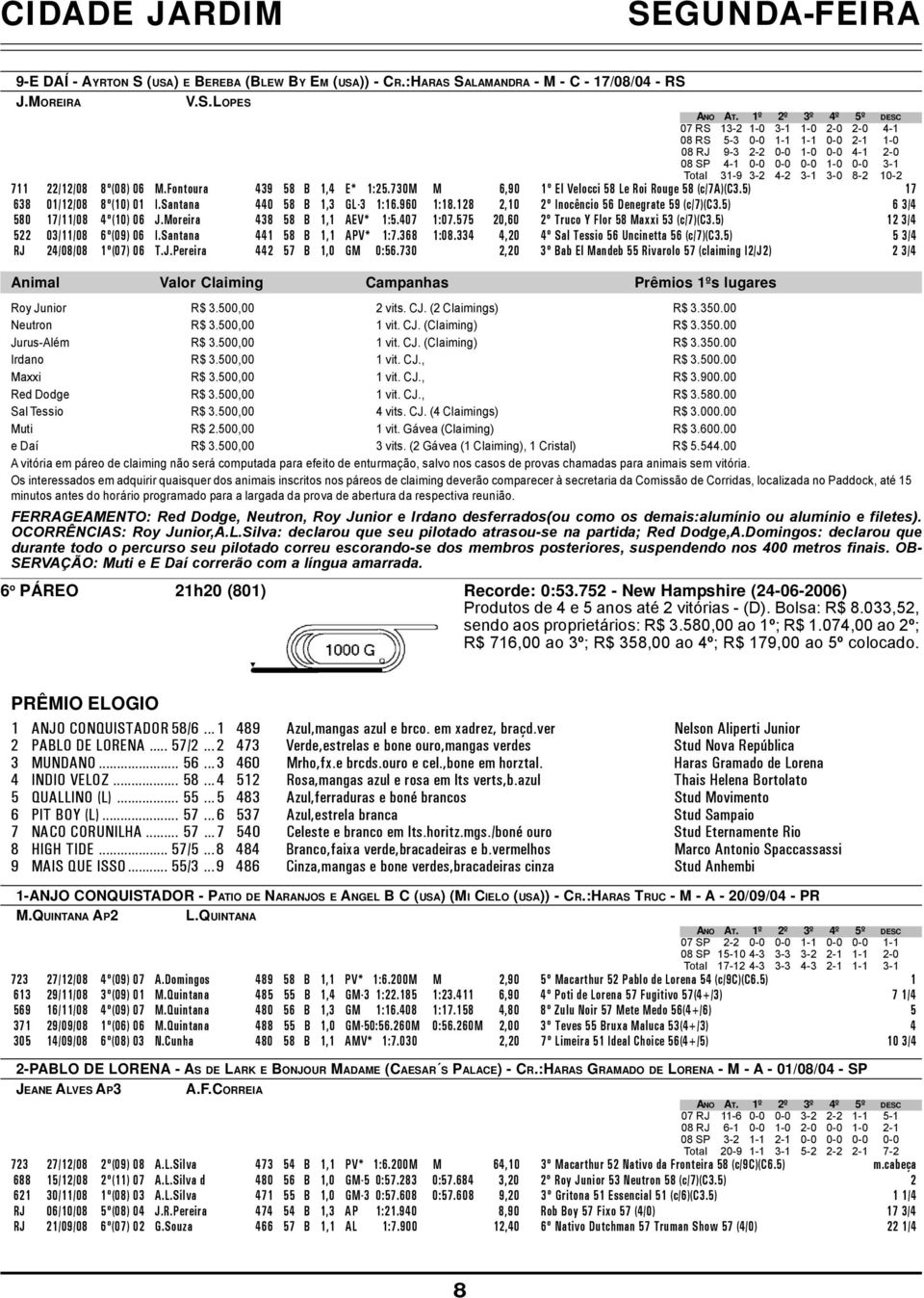 (USA) E BEREBA (BLEW BY EM (USA)) - CR.:HARAS SALAMANDRA - M - C - 17/08/04 - RS J.MOREIRA V.S.LOPES 07 RS 13-2 1-0 3-1 1-0 2-0 2-0 4-1 08 RS 5-3 0-0 1-1 1-1 0-0 2-1 1-0 08 RJ 9-3 2-2 0-0 1-0 0-0 4-1