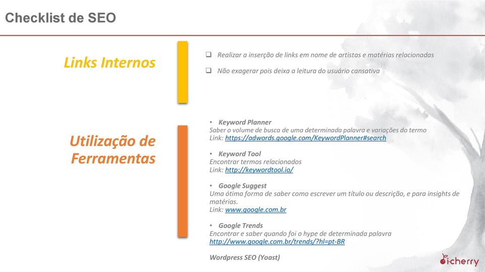 com/keywordplanner#search Keyword Tool Encontrar termos relacionados Link: http://keywordtool.