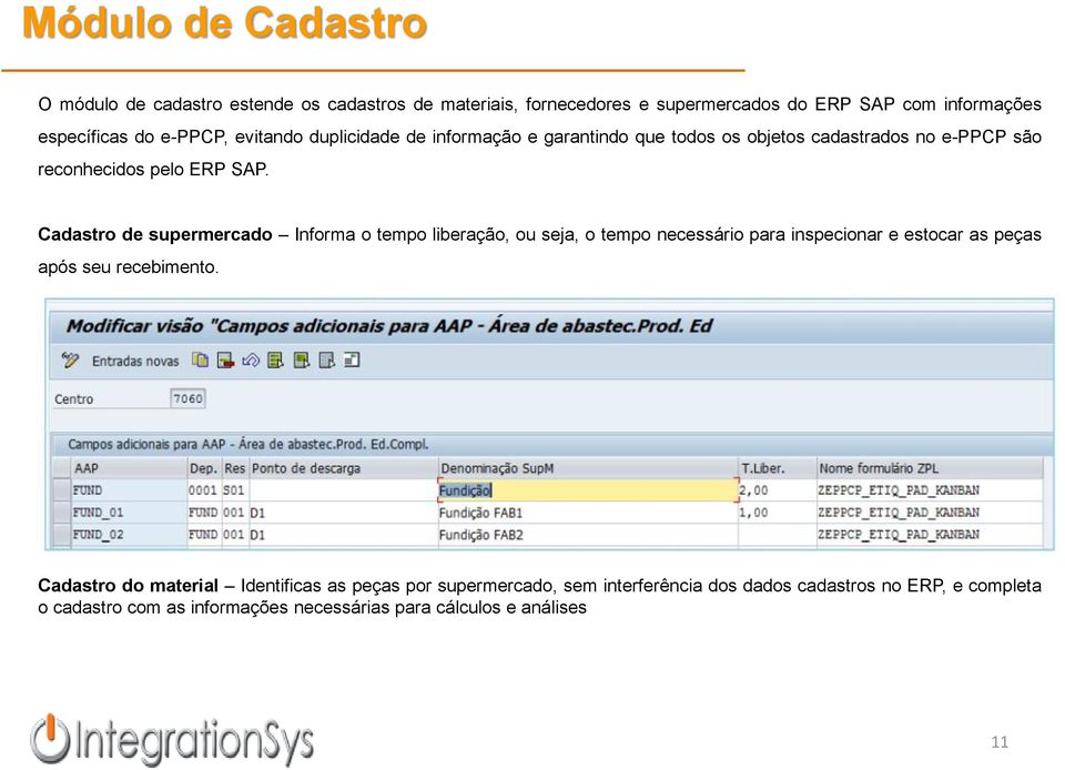 Cadastro de supermercado Informa o tempo liberação, ou seja, o tempo necessário para inspecionar e estocar as peças após seu recebimento.