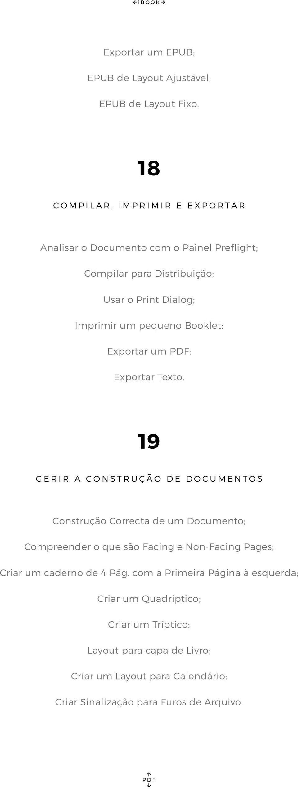 pequeno Booklet; Exportar um PDF; Exportar Texto.