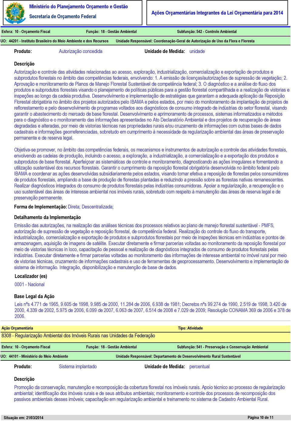 A emissão de licenças/autorizações de supressão de vegetação; 2. Aprovação e monitoramento de Planos de Manejo Florestal Sustentável de competência federal; 3.