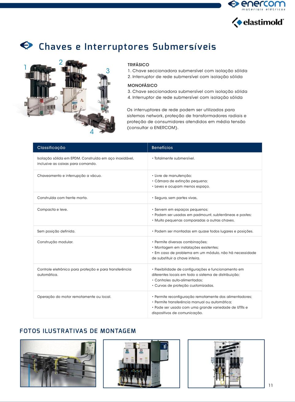 Interruptor de rede submersível com isolação sólida 4 Os interruptores de rede podem ser utilizados para sistemas network, proteção de transformadores radiais e proteção de consumidores atendidos em