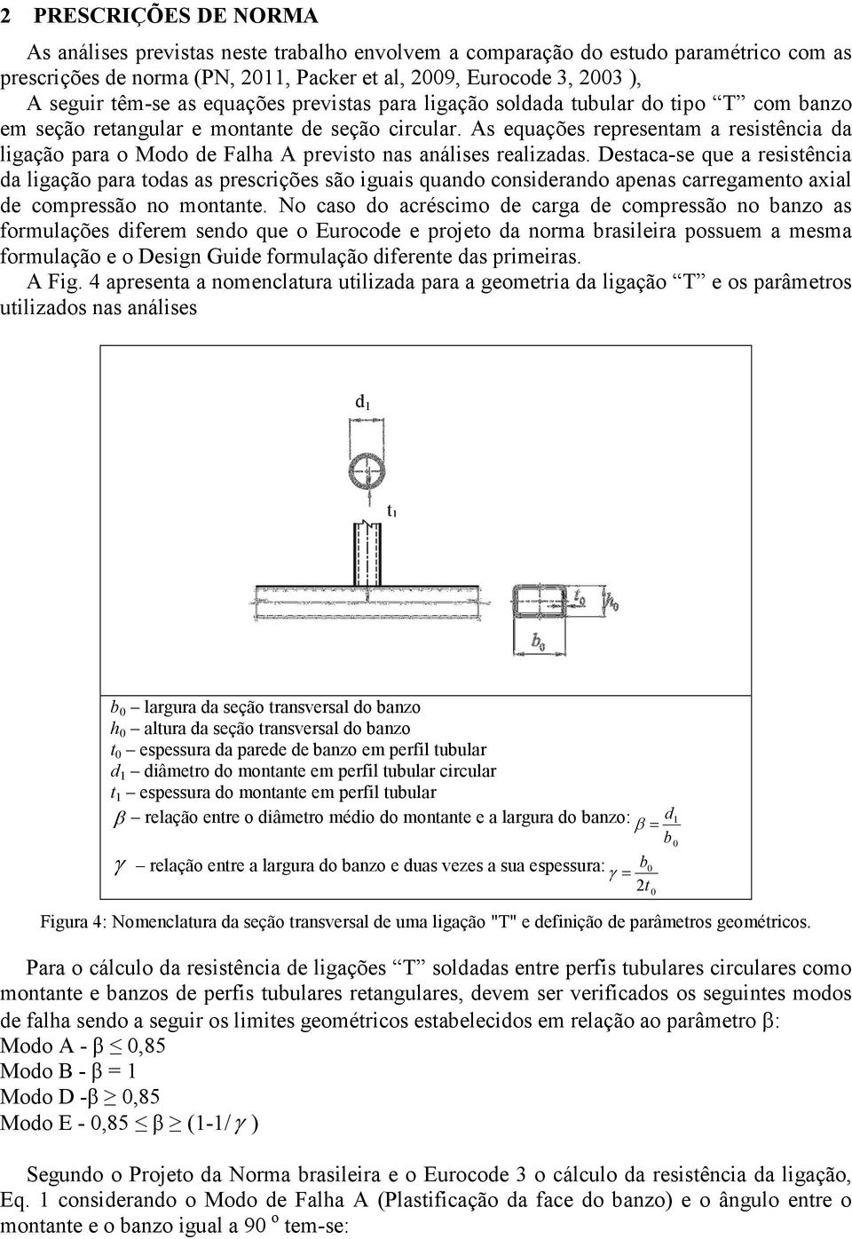 As equações representam a resistência da ligação para o Modo de Falha A previsto nas análises realizadas.