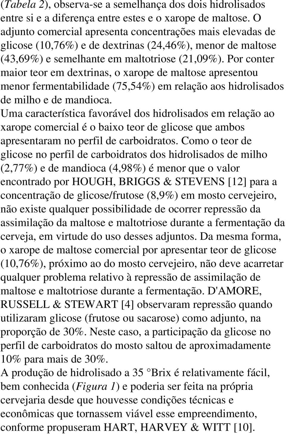 Por conter maior teor em dextrinas, o xarope de maltose apresentou menor fermentabilidade (75,54%) em relação aos hidrolisados de milho e de mandioca.