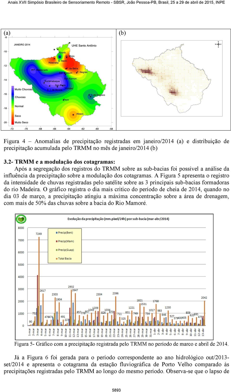 A Figura 5 apresenta o registro da intensidade de chuvas registradas pelo satélite sobre as 3 principais sub-bacias formadoras do rio Madeira.