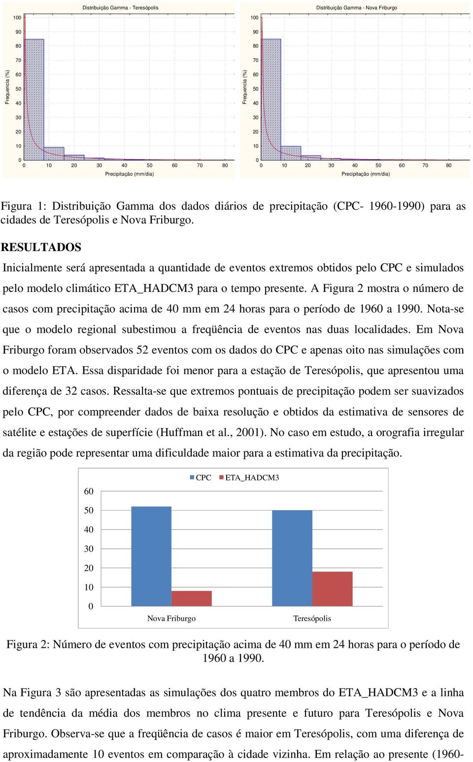 RESULTADOS Inicialmente será apresentada a quantidade de eventos extremos obtidos pelo CPC e simulados pelo modelo climático ETA_HADCM3 para o tempo presente.