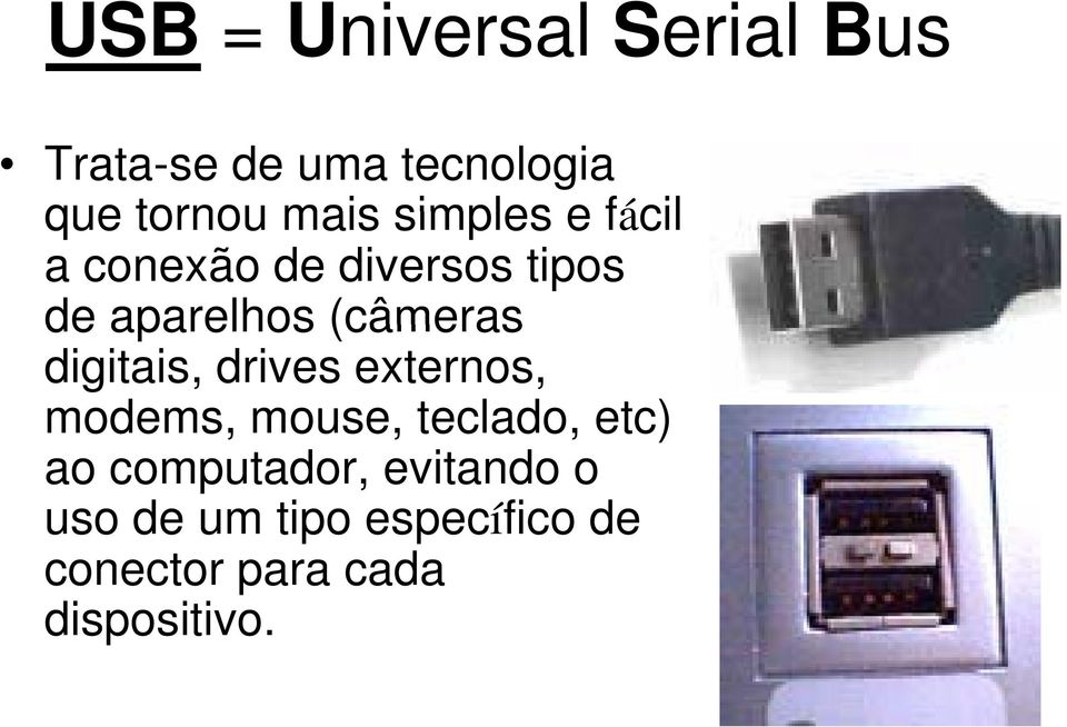 digitais, drives externos, modems, mouse, teclado, etc) ao