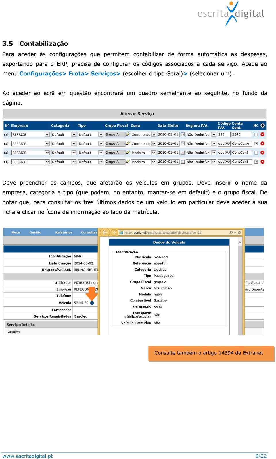 Deve preencher os campos, que afetarão os veículos em grupos. Deve inserir o nome da empresa, categoria e tipo (que podem, no entanto, manter-se em default) e o grupo fiscal.