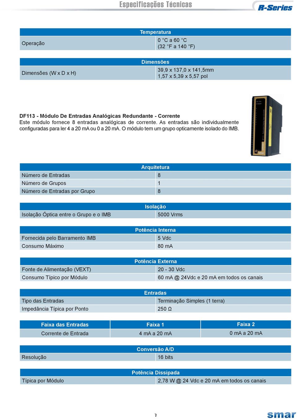 O módulo tem um grupo opticamente isolado do IMB.