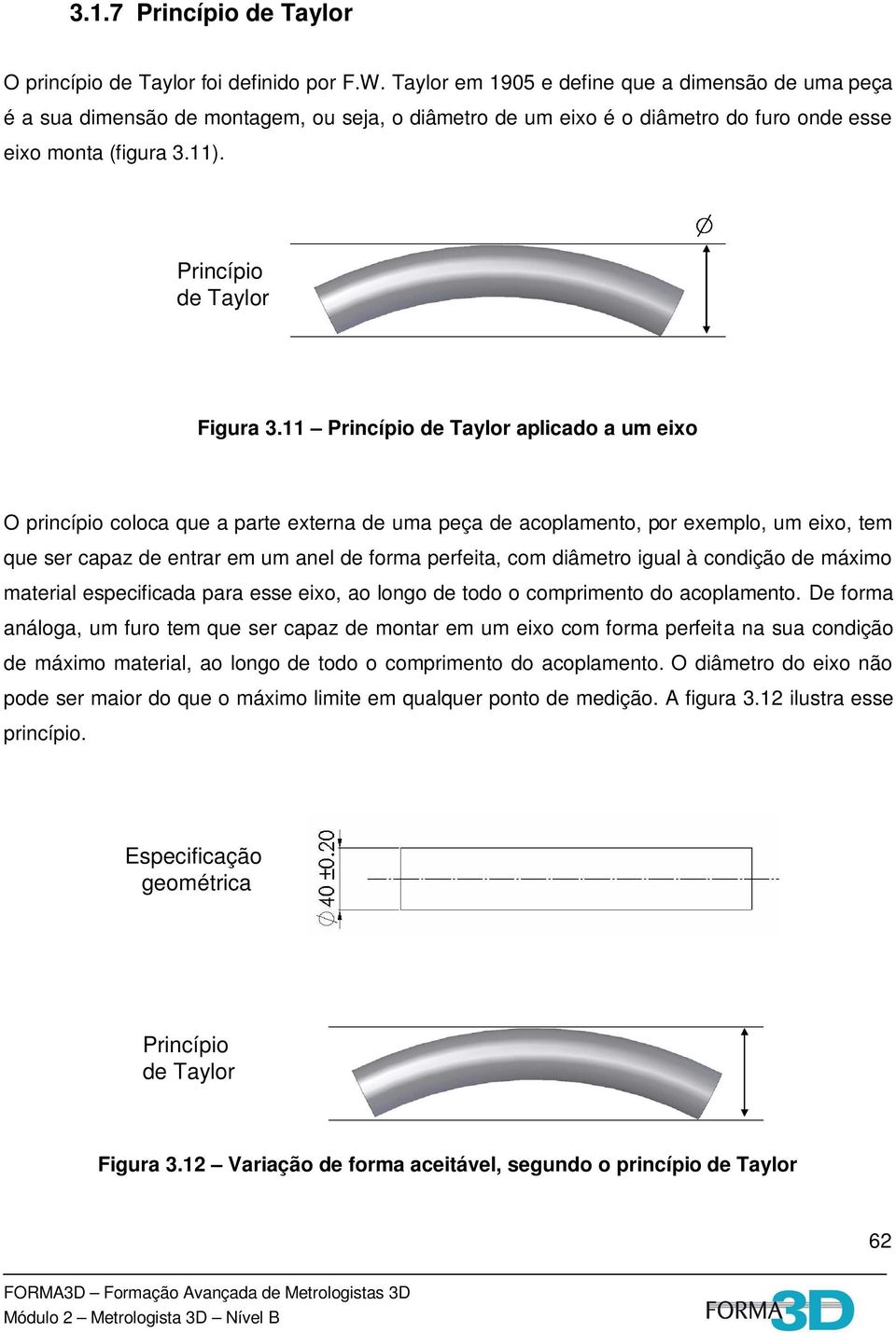 11 Princípio de Taylor aplicado a um eixo O princípio coloca que a parte externa de uma peça de acoplamento, por exemplo, um eixo, tem que ser capaz de entrar em um anel de forma perfeita, com