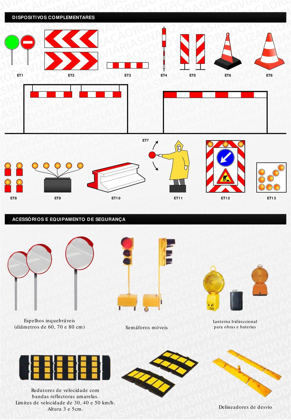 Redutores de velocidade com bandas reflectoras amarelas.