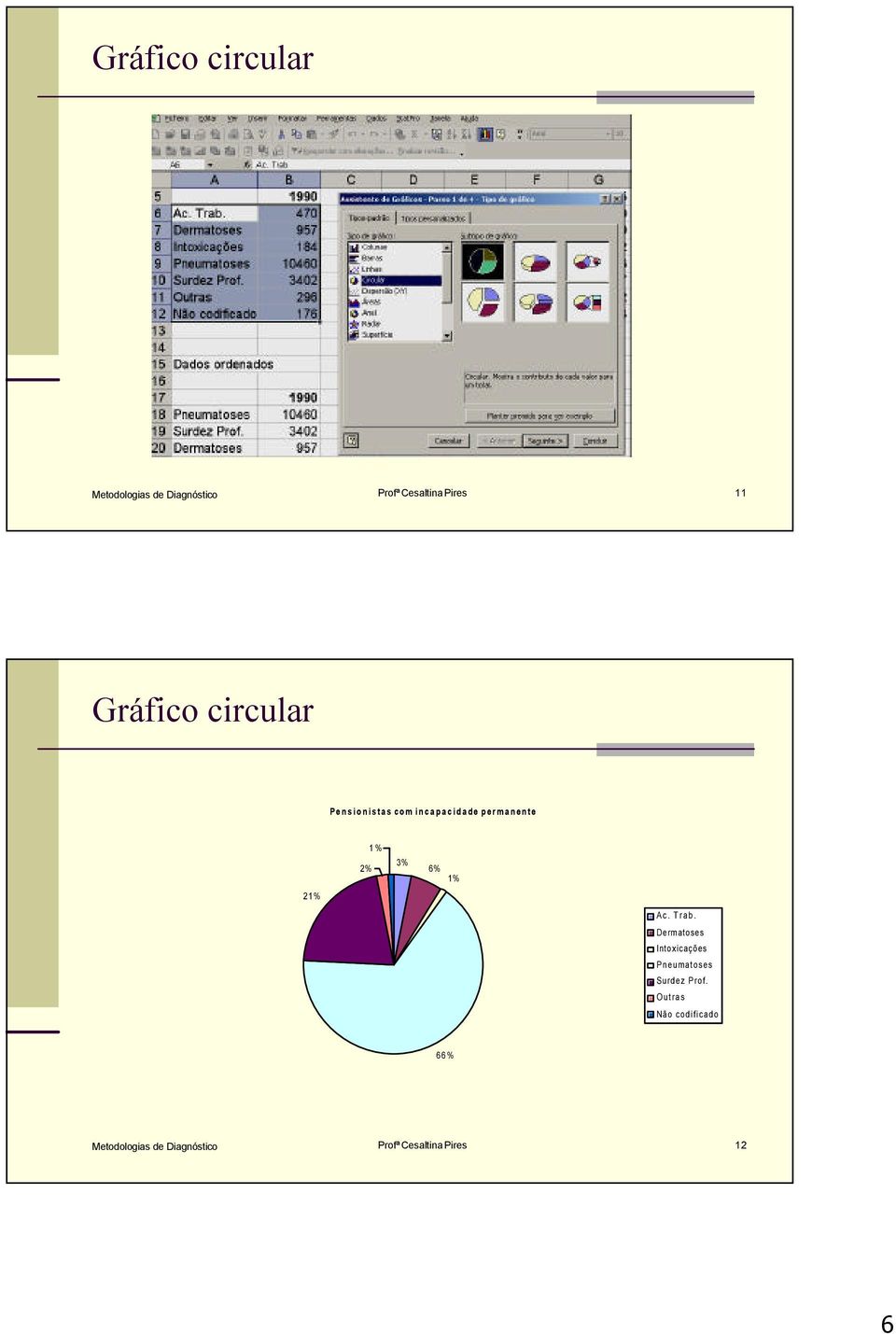 6% 1% Ac. Trab. Dermatoses Intoxicações Pneumatoses Surdez Prof.