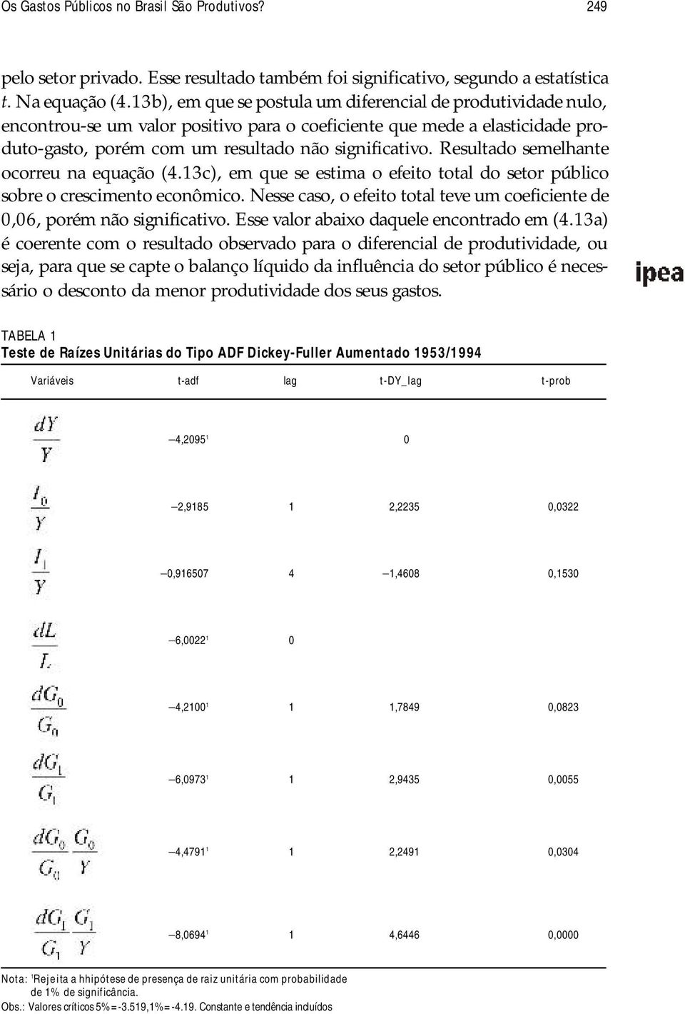 Resultado semelhante ocorreu na equação (4.13c), em que se estima o efeito total do setor úblico sobre o crescimento econômico.