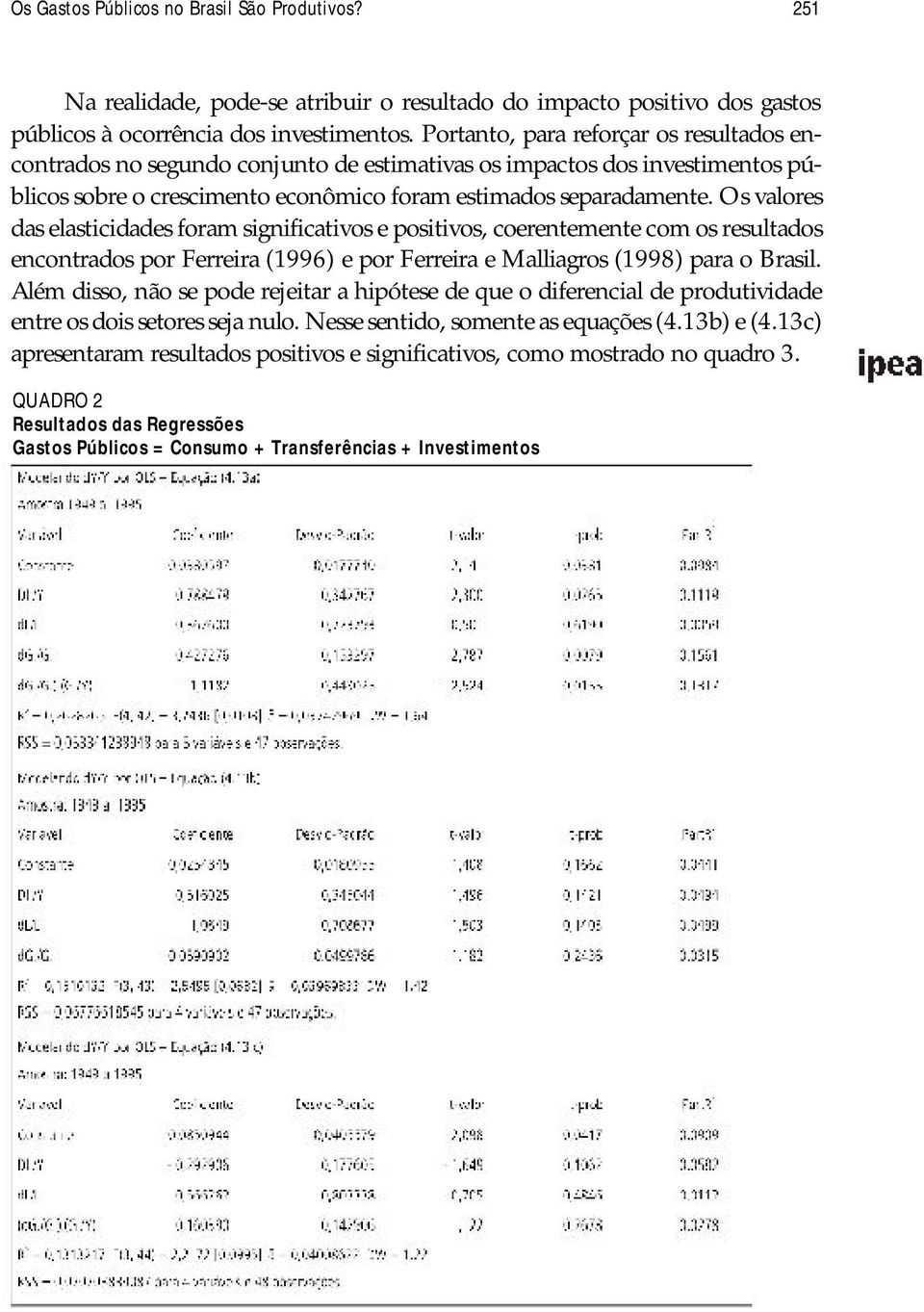 Os valores das elasticidades foram significativos e ositivos, coerentemente com os resultados encontrados or Ferreira (1996) e or Ferreira e Malliagros (1998) ara o Brasil.