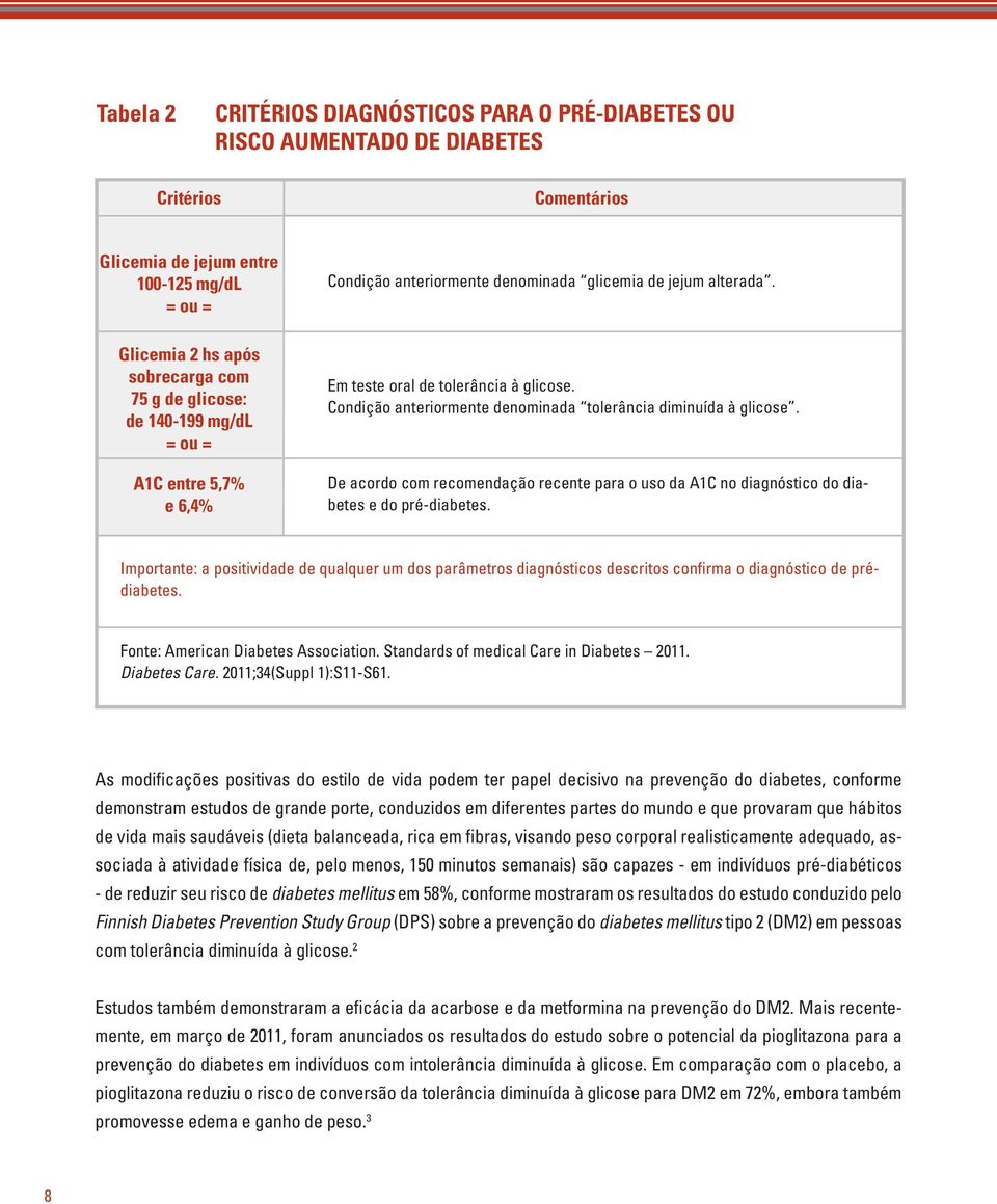 Condição anteriormente denominada tolerância diminuída à glicose. De acordo com recomendação recente para o uso da A1C no diagnóstico do diabetes e do pré-diabetes.