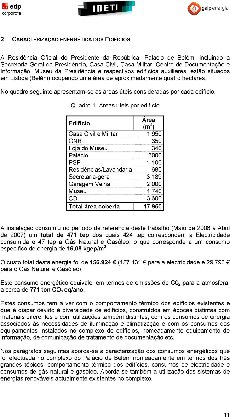 No quadro seguinte apresentam-se as áreas úteis consideradas por cada edifício.