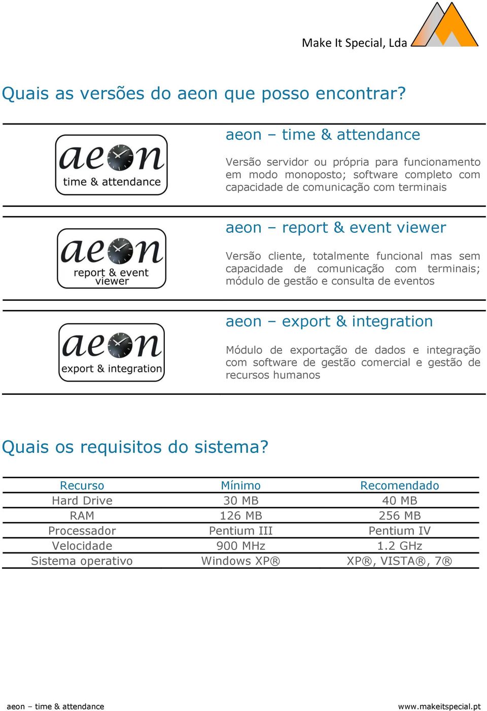 cliente, totalmente funcional mas sem capacidade de comunicação com terminais; módulo de gestão e consulta de eventos aeon export & integration Módulo de exportação