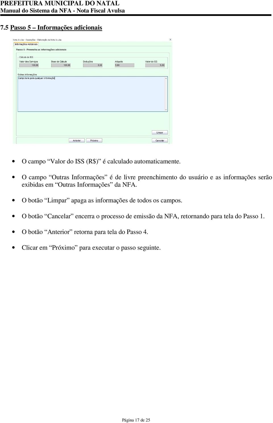 da NFA. O botão Limpar apaga as informações de todos os campos.