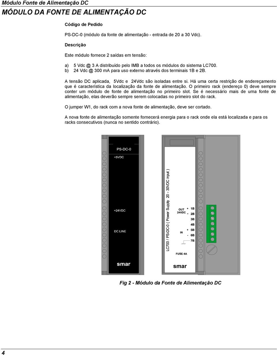 A tensão DC aplicada, 5Vdc e 24Vdc são isoladas entre si. Há uma certa restrição de endereçamento que é característica da localização da fonte de alimentação.