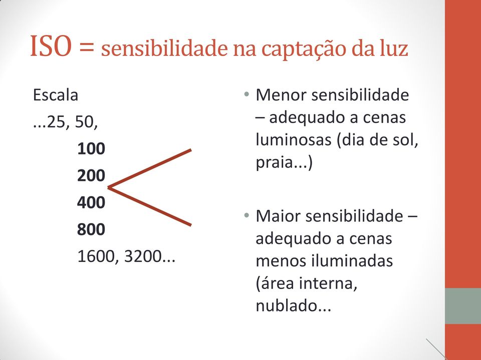 .. Menor sensibilidade adequado a cenas luminosas (dia de