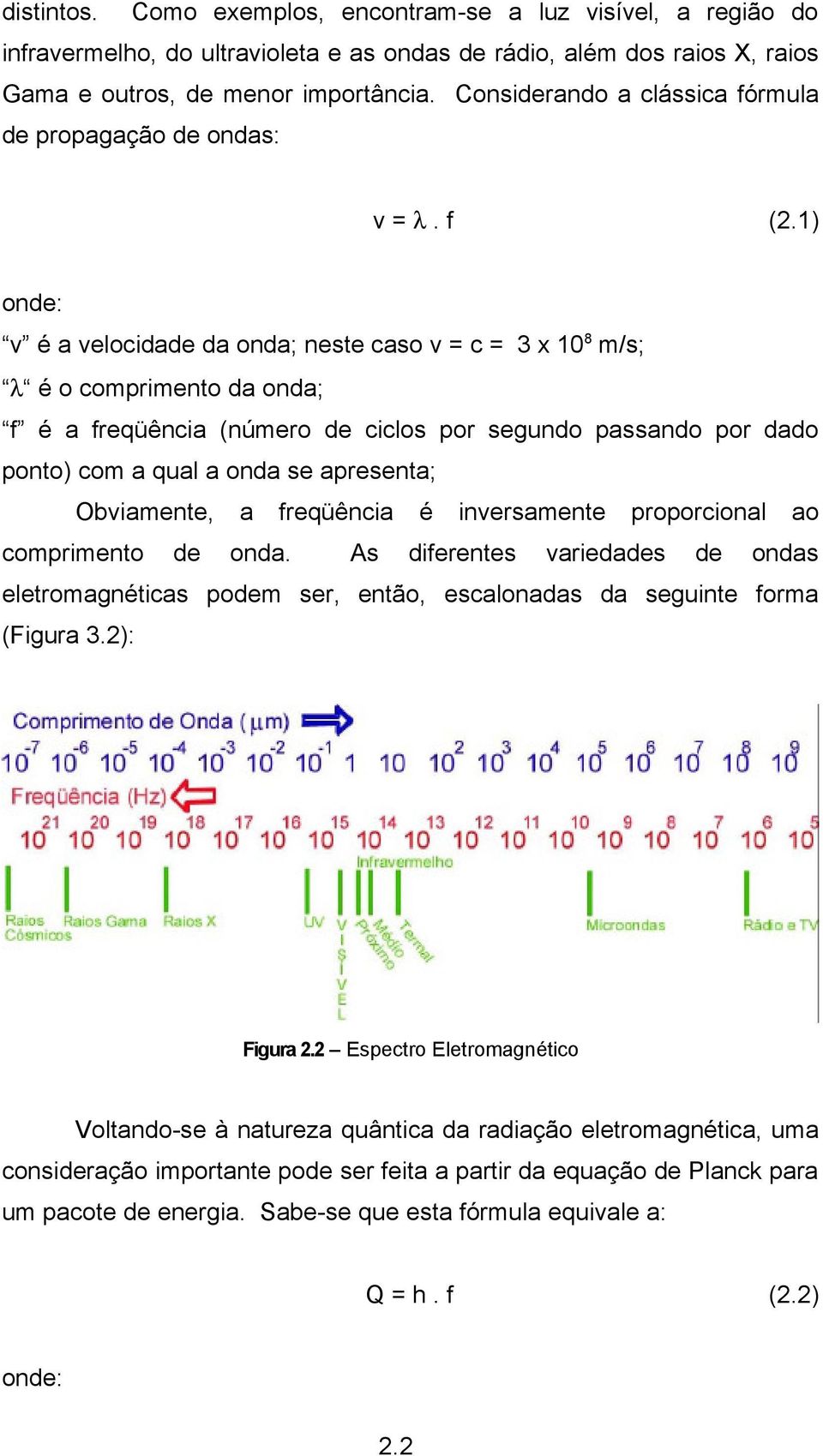 1) onde: v é a velocidade da onda; neste caso v = c = 3 x 10 8 m/s; λ é o comprimento da onda; f é a freqüência (número de ciclos por segundo passando por dado ponto) com a qual a onda se apresenta;