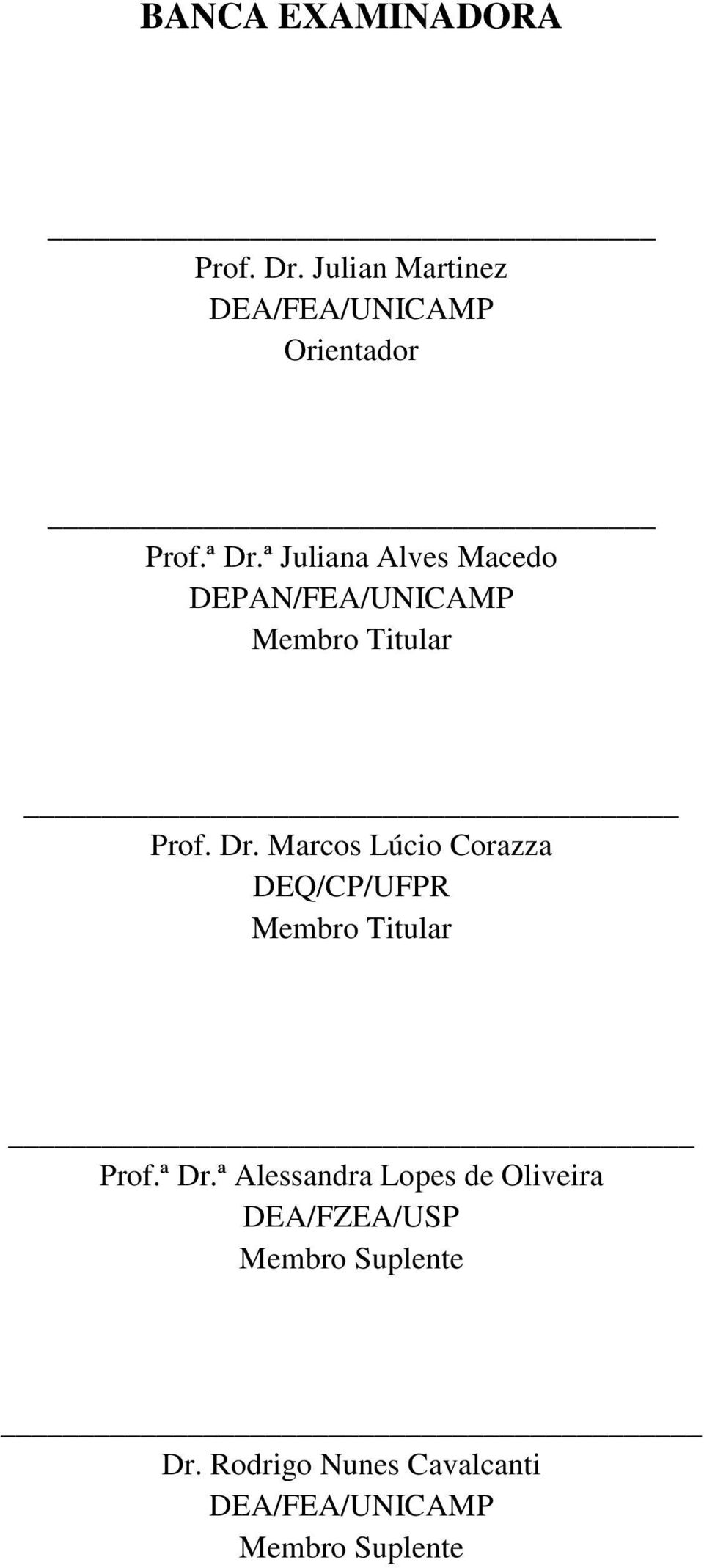 Marcos Lúcio Corazza DEQ/CP/UFPR Membro Titular Prof.ª Dr.