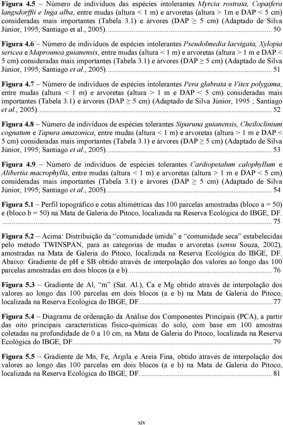 (Tabela 3.1) e árvores (DAP 5 cm) (Adaptado de Silva Júnior, 1995; Santiago et al., 2005).