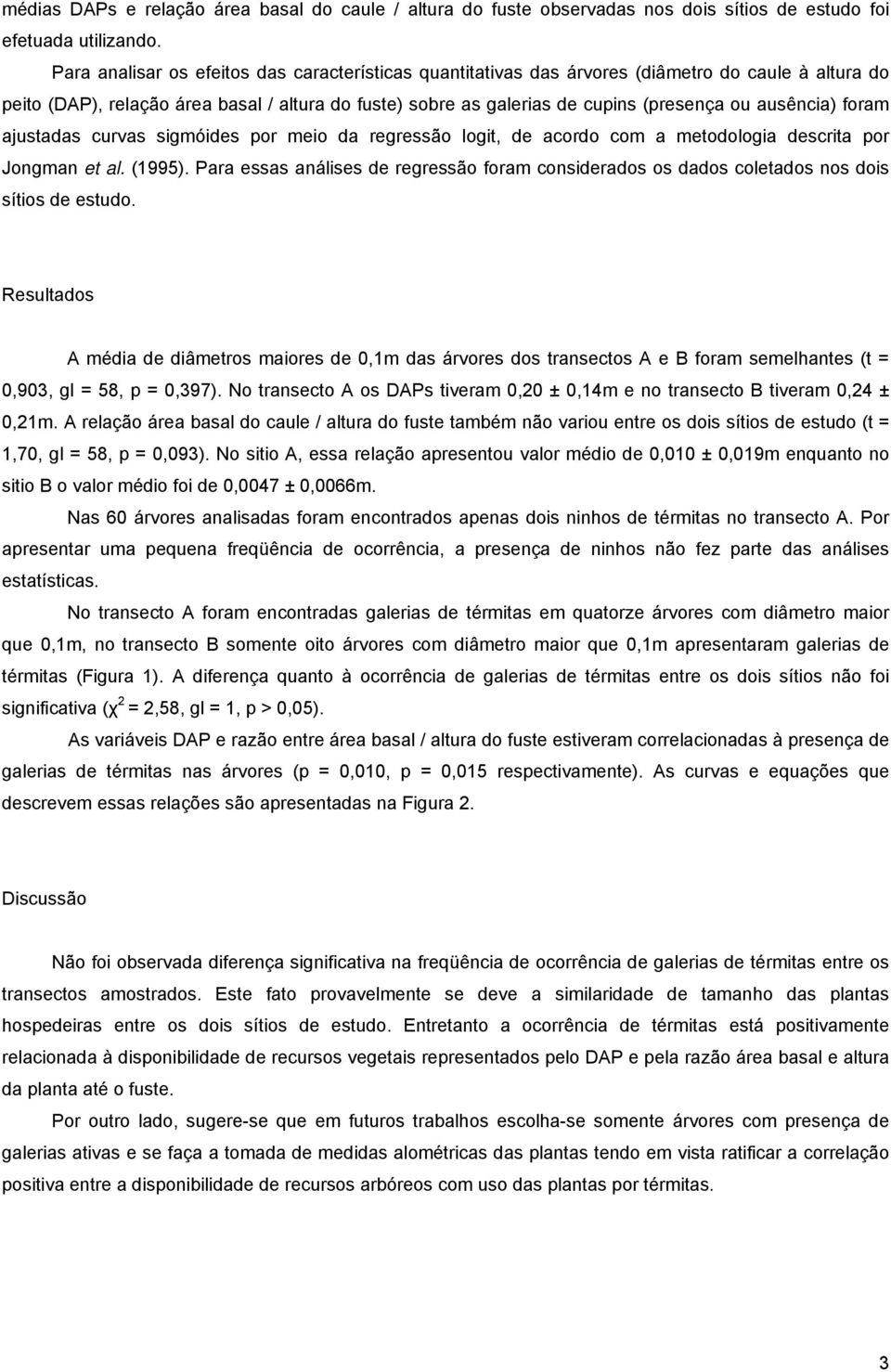 ausência) foram ajustadas curvas sigmóides por meio da regressão logit, de acordo com a metodologia descrita por Jongman et al. (1995).