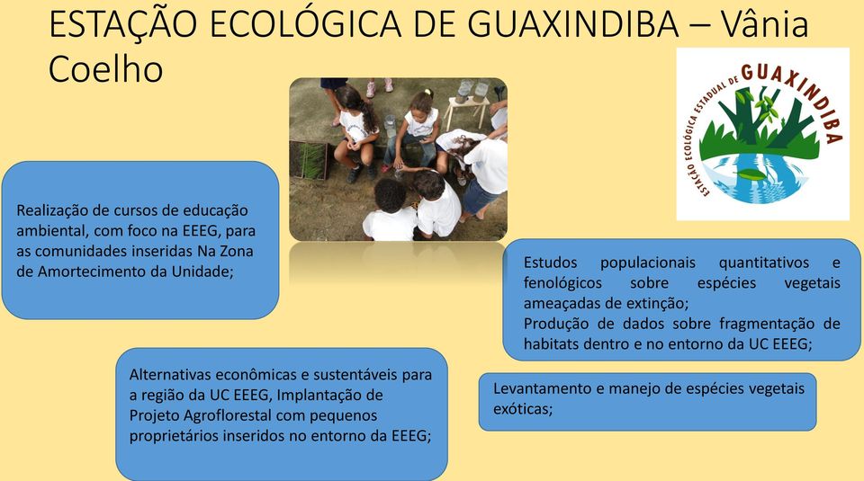 pequenos proprietários inseridos no entorno da EEEG; Estudos populacionais quantitativos e fenológicos sobre espécies vegetais ameaçadas de