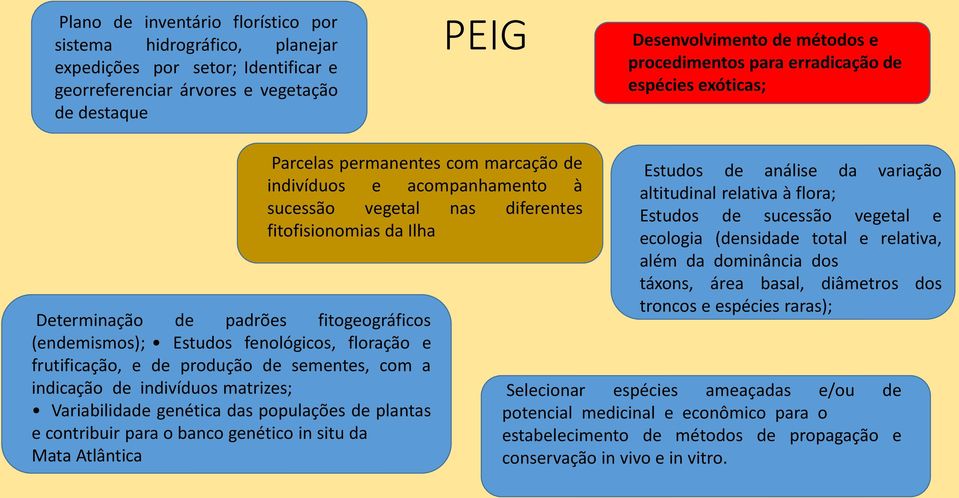 fitogeográficos (endemismos); Estudos fenológicos, floração e frutificação, e de produção de sementes, com a indicação de indivíduos matrizes; Variabilidade genética das populações de plantas e