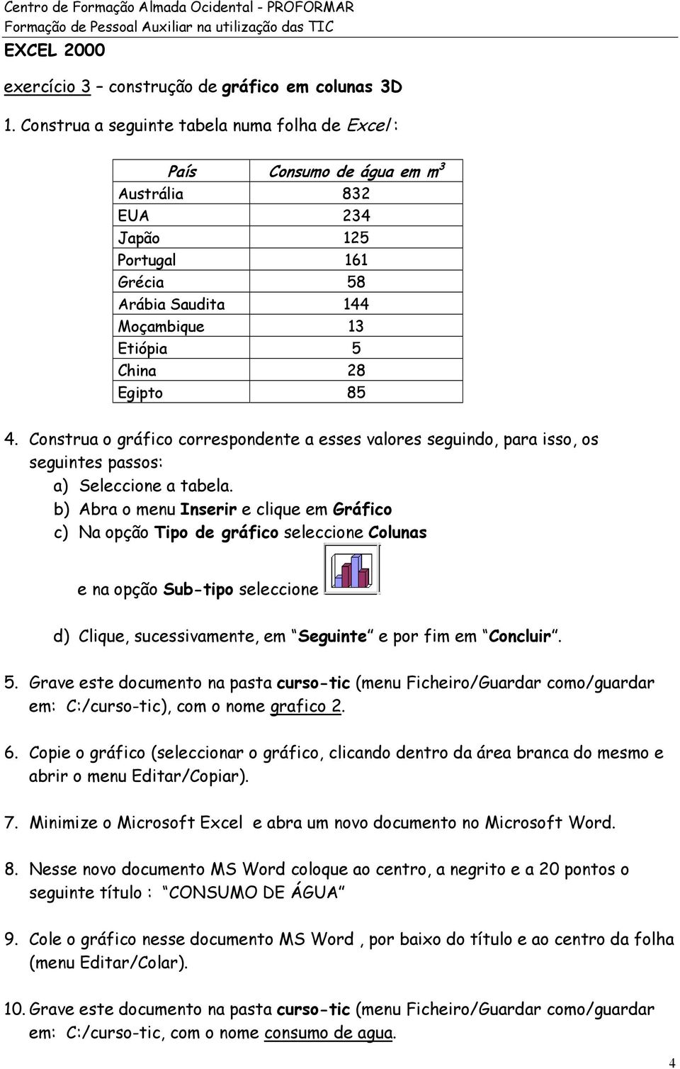 Construa o gráfico correspondente a esses valores seguindo, para isso, os seguintes passos: a) Seleccione a tabela.