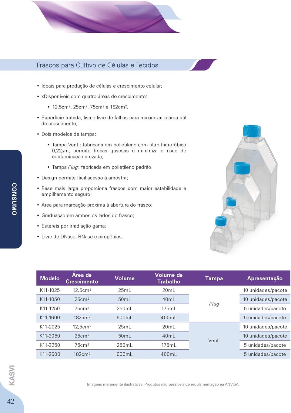 : fabricada em polietileno com filtro hidrofóbico 0,22μm, permite trocas gasosas e minimiza o risco de contaminação cruzada; Tampa Plug: fabricada em polietileno padrão.