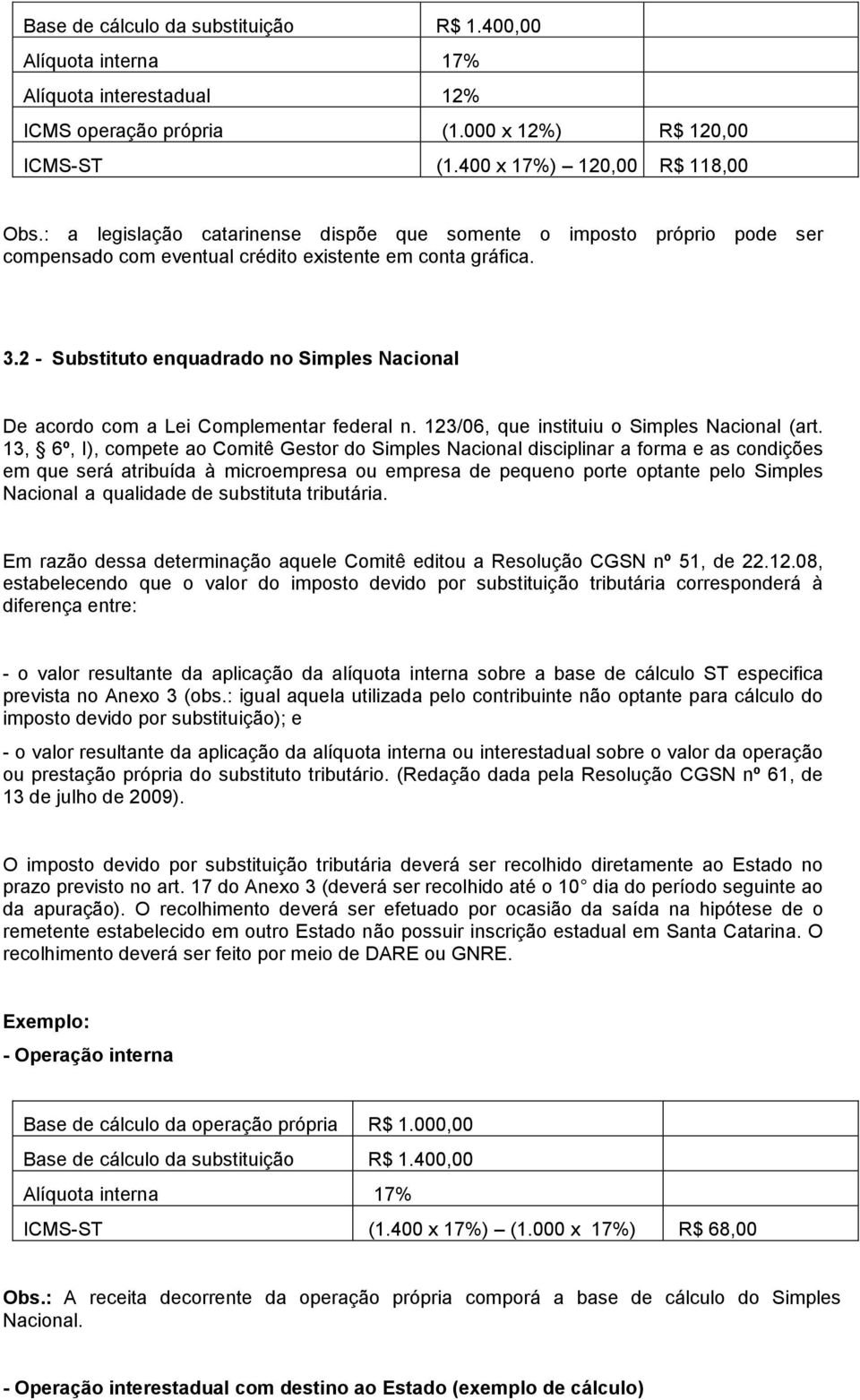 2 - Substituto enquadrado no Simples Nacional De acordo com a Lei Complementar federal n. 123/06, que instituiu o Simples Nacional (art.