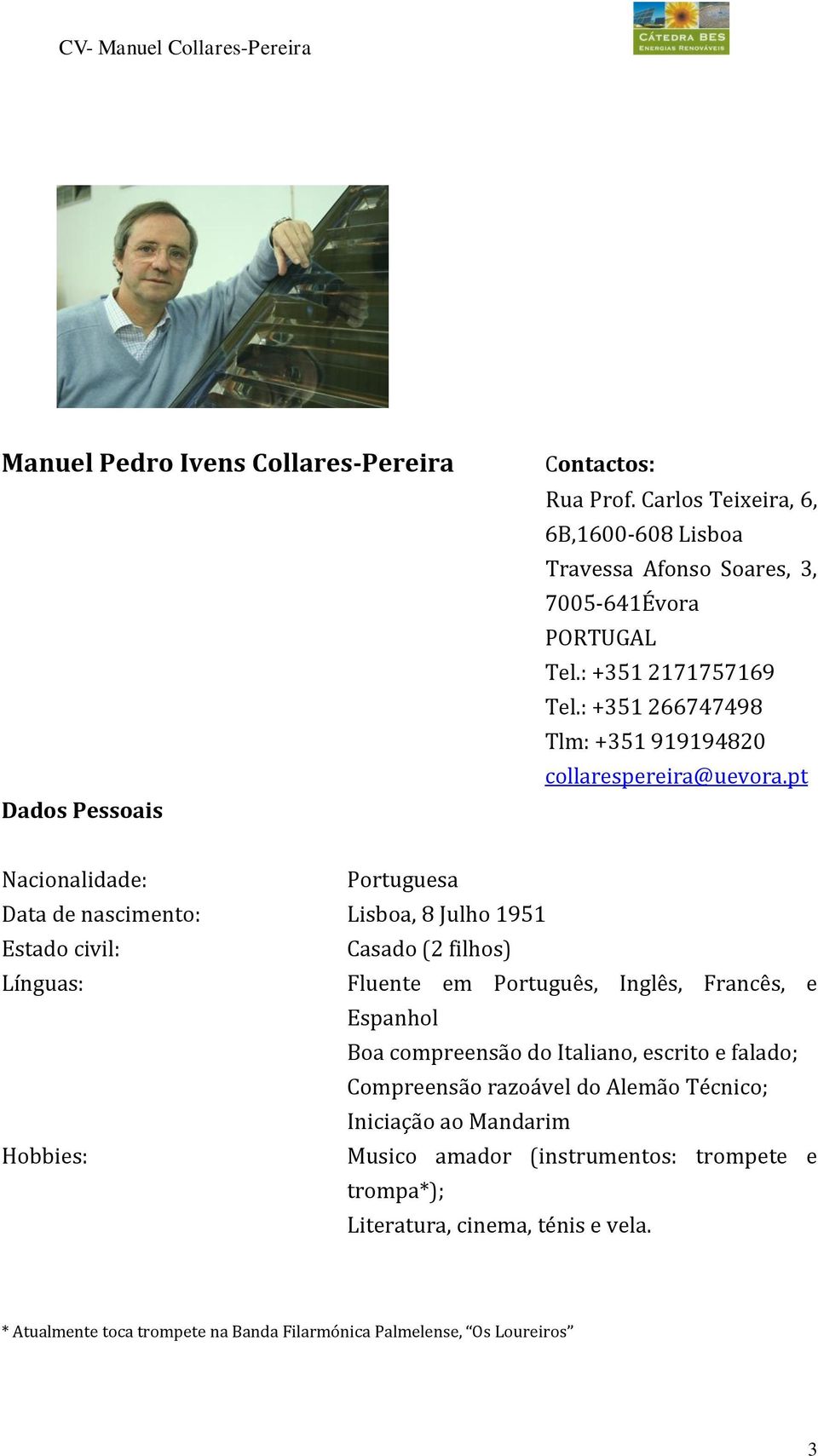 CURRICULUM VITAE MANUEL PEDRO IVENS COLLARES-PEREIRA. Dezembro PDF Free  Download