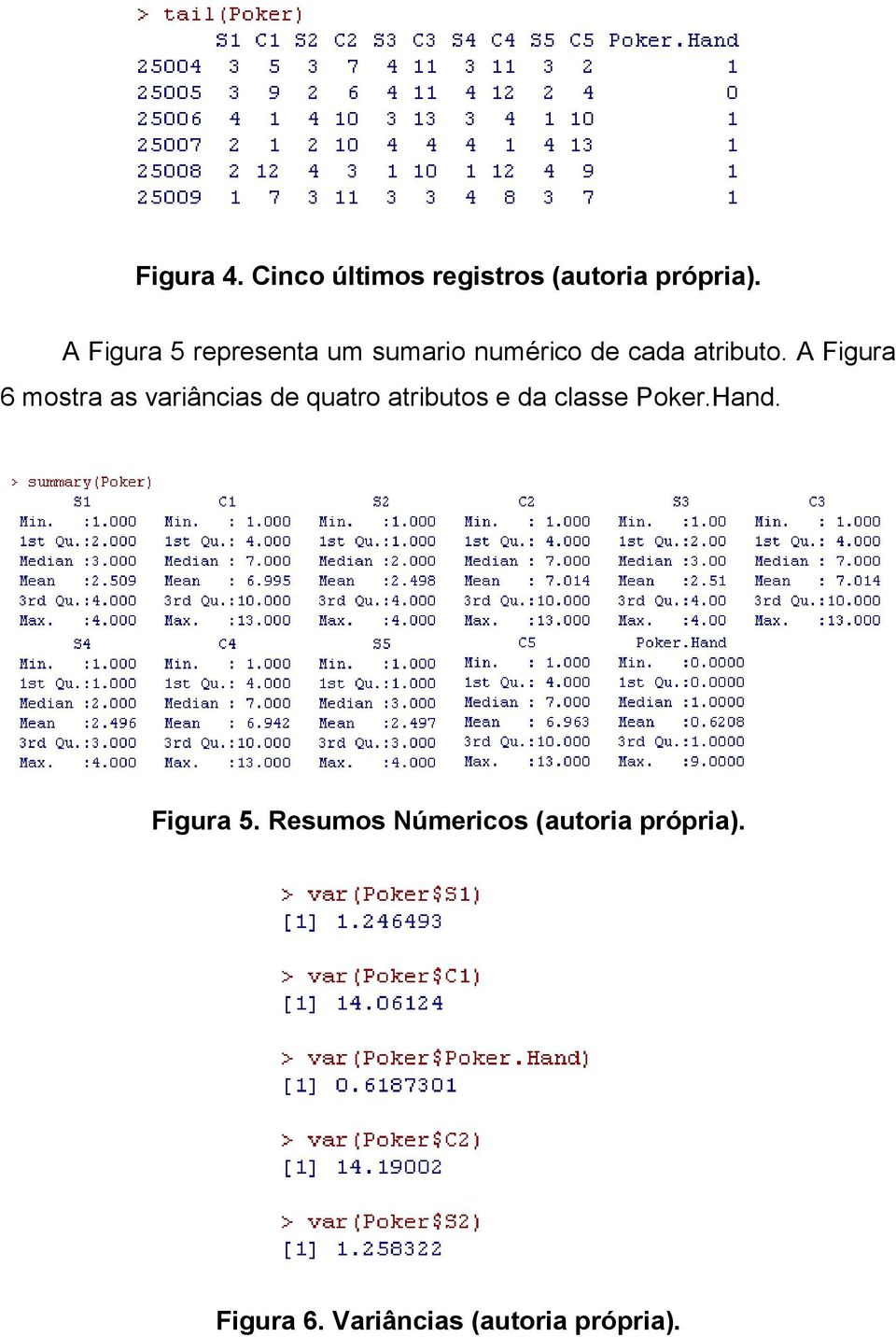 A Figura 6 mostra as variâncias de quatro atributos e da classe
