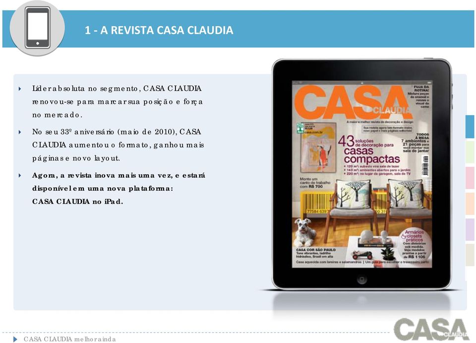 No seu 33º aniversário (maio de 2010), CASA CLAUDIA aumentou o formato, ganhou mais