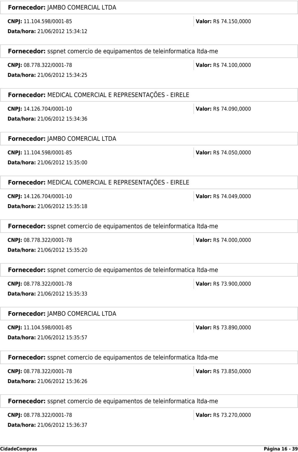 049,0000 Data/hora: 21/06/2012 15:35:18 CNPJ: 08.778.322/0001-78 Valor: R$ 74.000,0000 Data/hora: 21/06/2012 15:35:20 CNPJ: 08.778.322/0001-78 Valor: R$ 73.