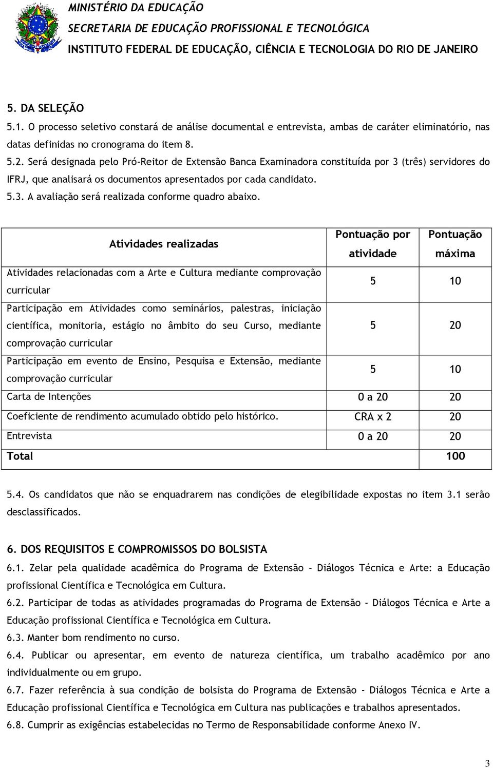 Atividades realizadas Pontuação por Pontuação atividade máxima Atividades relacionadas com a Arte e Cultura mediante comprovação curricular 5 10 Participação em Atividades como seminários, palestras,