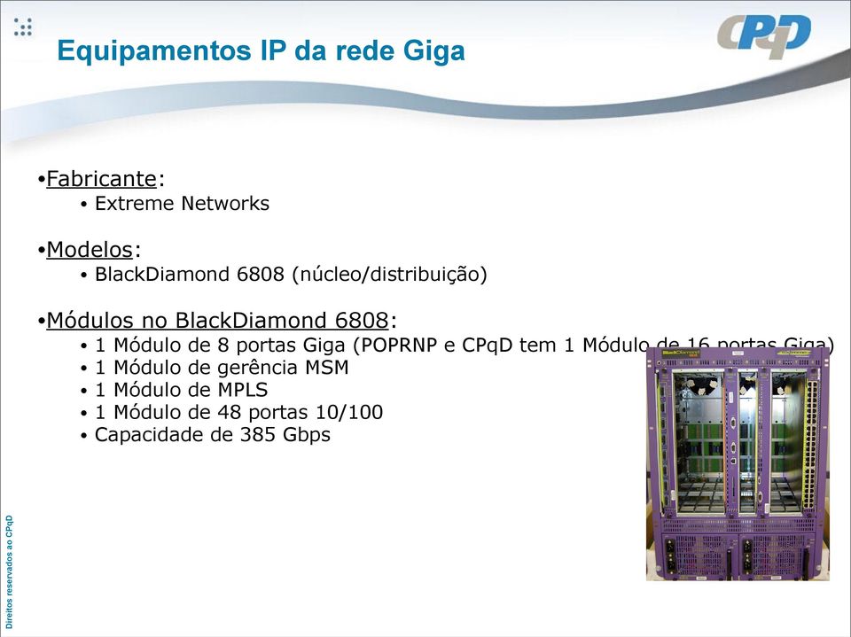 Módulo de 8 portas Giga (POPRNP e CPqD tem 1 Módulo de 16 portas Giga) 1