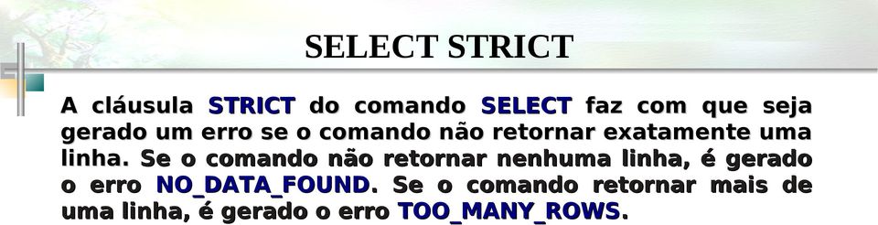 Se o comando não retornar nenhuma linha, é gerado o erro